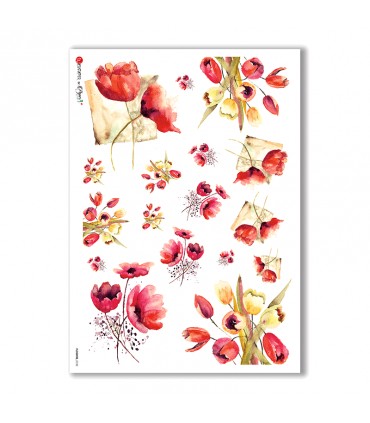FLOWERS-0132. Papel de Arroz flores para decoupage.