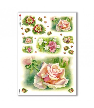 FLOWERS-0136. Carta di riso fiori per decoupage.