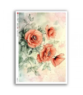 FLOWERS-0445. Papel de Arroz flores para decoupage.