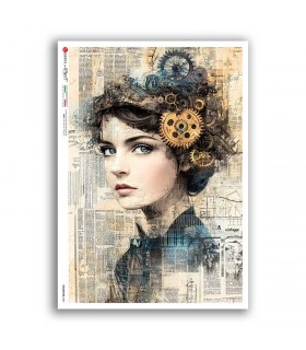 STEAMPUNK-0001. Carta di riso punk per decoupage.