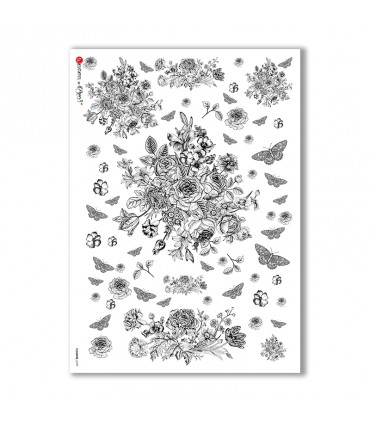 FLOWERS-0199. Papel de Arroz victoriano flores para decoupage.