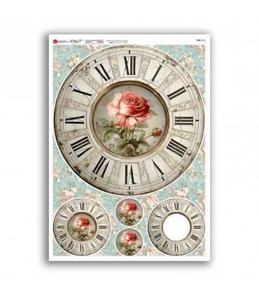 TIME-0068. Carta di riso orologi per decoupage.