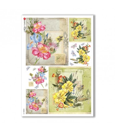 FLOWERS-0225. Carta di riso fiori per decoupage.