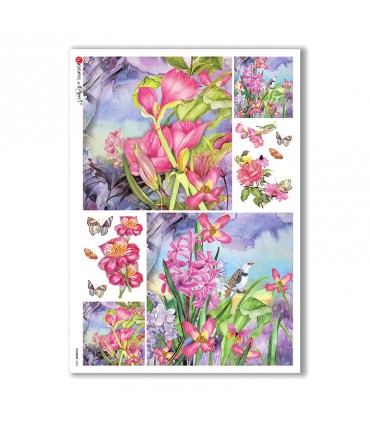 FLOWERS-0226. Papel de Arroz flores para decoupage.