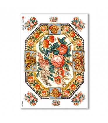 FLOWERS-0278. Papel de Arroz victoriano flores para decoupage.