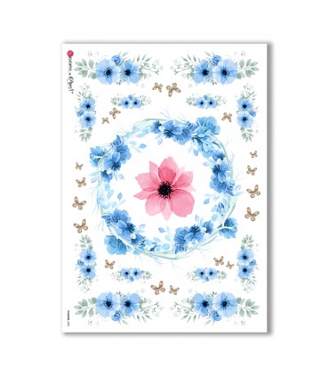 FLOWERS-0302. Carta di riso fiori per decoupage.