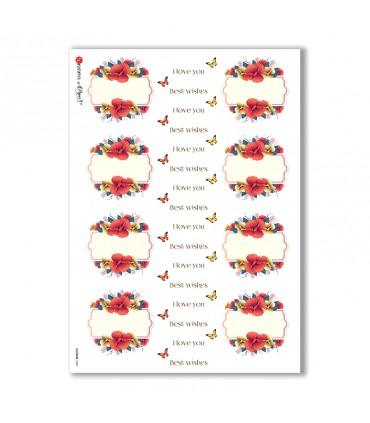 FLOWERS-0304. Carta di riso vittoriana fiori per decoupage.