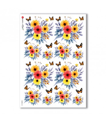 FLOWERS-0308. Carta di riso fiori per decoupage.