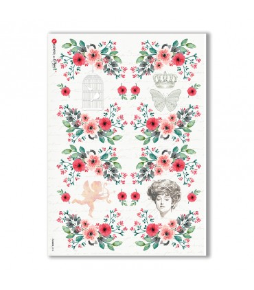 FLOWERS-0312. Carta di riso vittoriana fiori per decoupage.