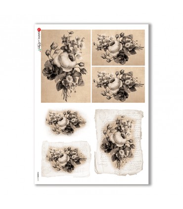 FLOWERS-0313. Carta di riso vittoriana fiori per decoupage.