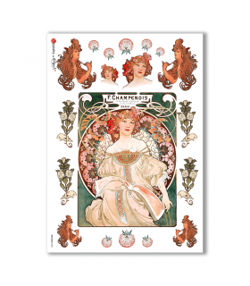 NOUVEAU-0003. Carta di riso art nouveau per decoupage.