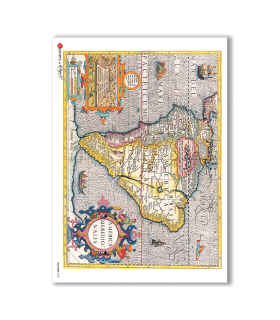 OLD-MAPS-0010. Carta di riso mappe antiche per decoupage.