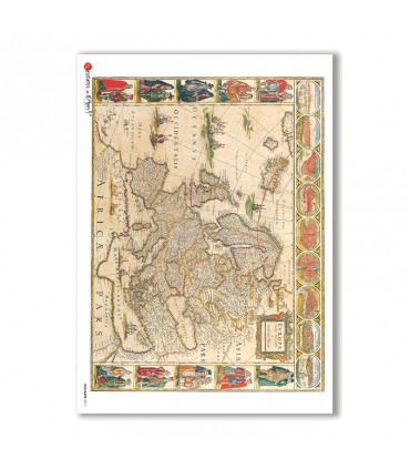 OLD-MAPS-0011. Carta di riso mappe antiche per decoupage.