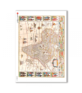 OLD-MAPS-0018. Carta di riso mappe antiche per decoupage.