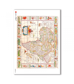 OLD-MAPS-0019. Carta di riso mappe antiche per decoupage.