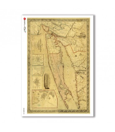 OLD-MAPS-0024. Carta di riso mappe antiche per decoupage.