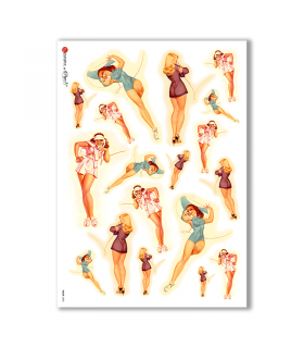 PINUP-0005. Carta di riso pin-up per decoupage.