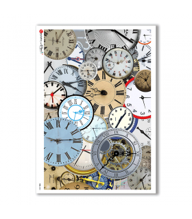 TIME-0005. Carta di riso orologi per decoupage.