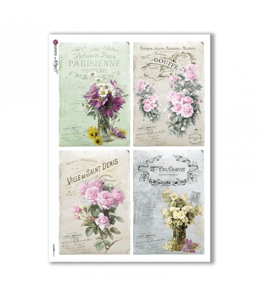 FLOWERS-0319. Carta di riso vittoriana fiori per decoupage.