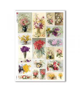 FLOWERS-0321. Carta di riso vittoriana fiori per decoupage.