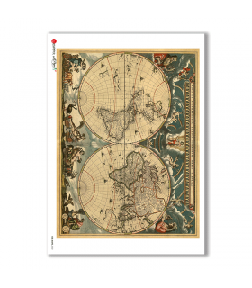 OLD-MAPS-0032. Carta di riso mappe antiche per decoupage.