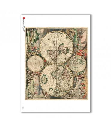 OLD-MAPS-0034. Carta di riso mappe antiche per decoupage.