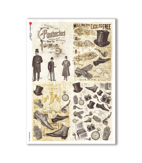 OLD OBJECTS-0008. Carta di riso oggetti vintage per decoupage.