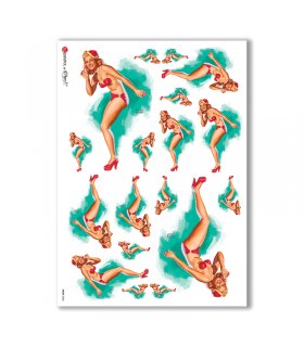 PINUP-0020. Carta di riso pin-up per decoupage.