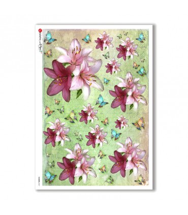 FLOWERS-0327. Papel de Arroz victoriano flores para decoupage.