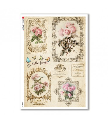 FLOWERS-0329. Papel de Arroz victoriano flores para decoupage.