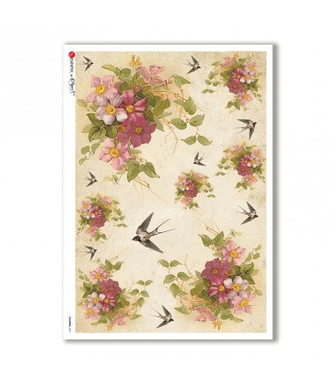 FLOWERS-0331. Carta di riso vittoriana fiori per decoupage.