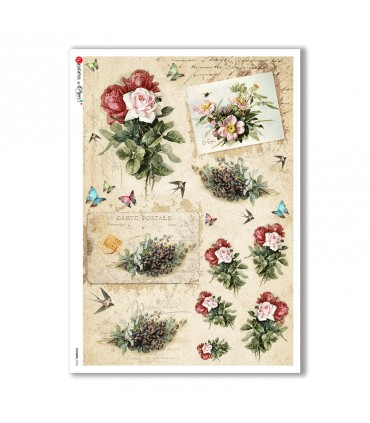 Papel de arroz victoriano para decoupage de Flores