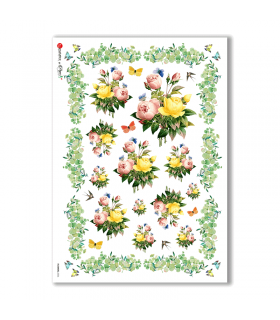 FLOWERS-0336. Carta di riso vittoriana fiori per decoupage.
