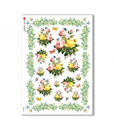 FLOWERS-0336. Papel de Arroz victoriano flores para decoupage.