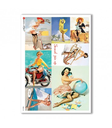 PINUP-0023. Papel de Arroz pin-up para decoupage.