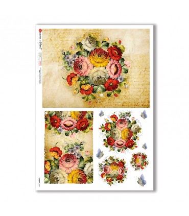 FLOWERS-0349. Carta di riso fiori per decoupage.