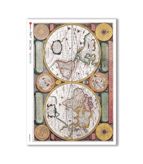 OLD-MAPS-0037. Carta di riso mappe antiche per decoupage.