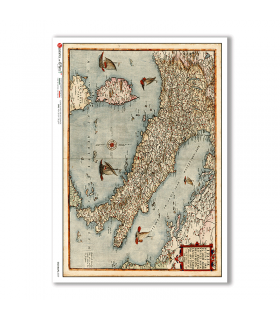 OLD-MAPS-0039. Carta di riso mappe antiche per decoupage.