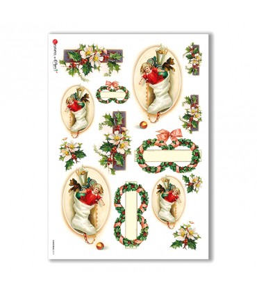 CHRISTMAS-0219. Carta di riso vittoriana Natale per decoupage.