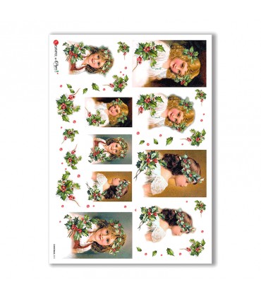 CHRISTMAS-0231. Carta di riso vittoriana Natale per decoupage.