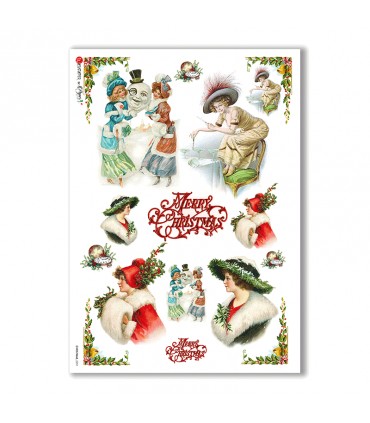 CHRISTMAS-0251. Papel de Arroz Navidad victoriano para decoupage.