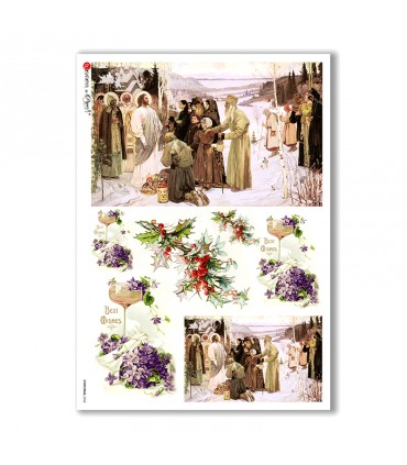 CHRISTMAS-0268. Carta di riso vittoriana Natale per decoupage.