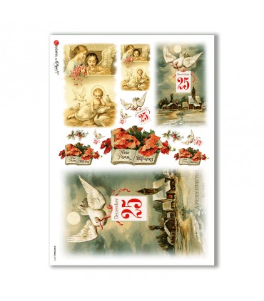 CHRISTMAS-0270. Papel de Arroz Navidad victoriano para decoupage.