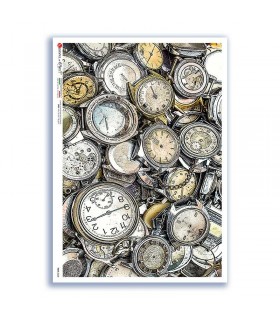 TIME-0028. Carta di riso orologi per decoupage.