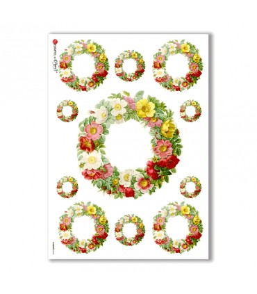 FLOWERS-0032. Carta di riso vittoriana fiori per decoupage.
