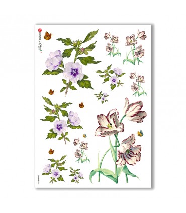 FLOWERS-0039. Papel de Arroz victoriano flores para decoupage.