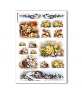 FLOWERS-0085. Papel de Arroz victoriano flores para decoupage.