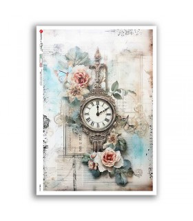 TIME-0044. Carta di riso orologi per decoupage.