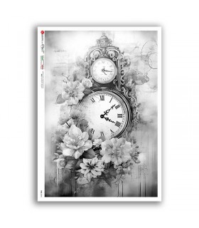 TIME-0045. Carta di riso orologi per decoupage.