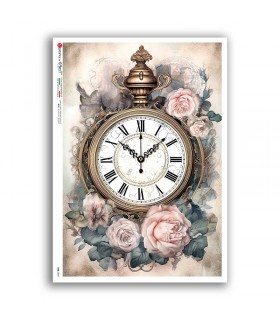 TIME-0047. Carta di riso orologi per decoupage.